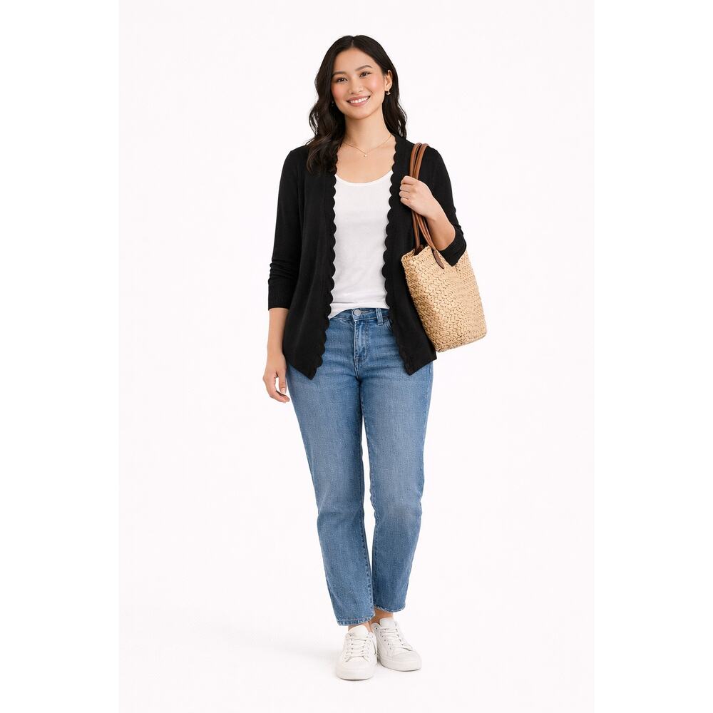 Cortefiel Black Lightweight Open Cardigan Women’s Large Sheer Knit Layer